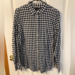 J Crew Navy and White Gingham Shirt, Size 12